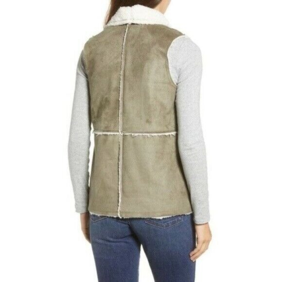 Caslon /Reversible Faux Shearling Olive Green Vest - Picture 2 of 11